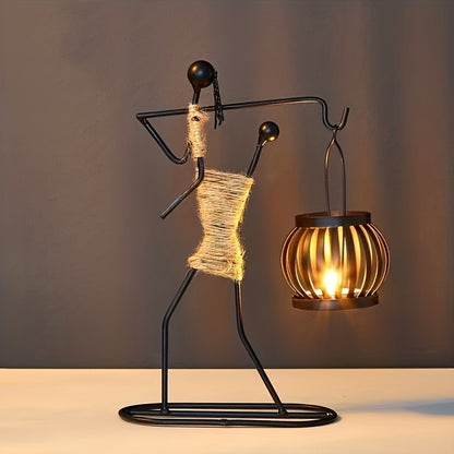 1pc Retro Iron Man Candle Holder, Creative Western Restaurant Candle Holder, Romantic Table Decoration Home Decor,Candle Holder,centerpiece,New Iron Art Candle Holder, Creative Hollow Candle Cup Table Candlelight, Western Can