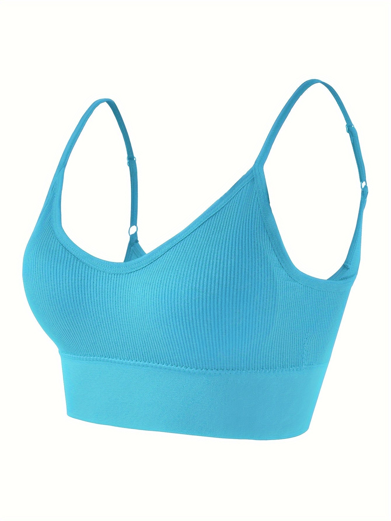 Solid Ribbed Sports Bra, Comfy & Breathable Workout Fitness Intimates Bra, Women's Lingerie & Underwear