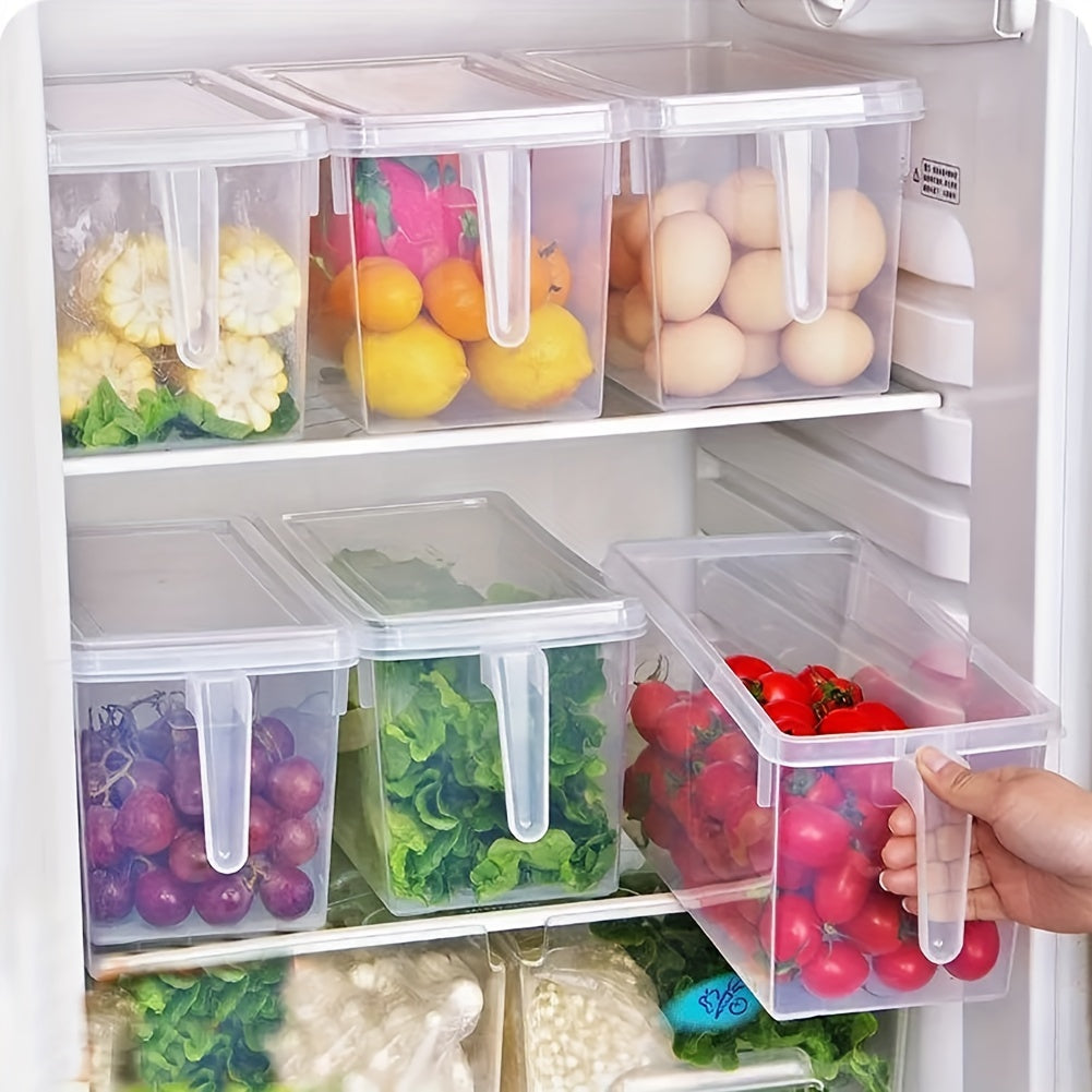 Conjunto de 4 recipientes transparentes para frigorífico com pegas, tampas e cesto para guardar alimentos - Guia de presentes para o Dia dos Namorados