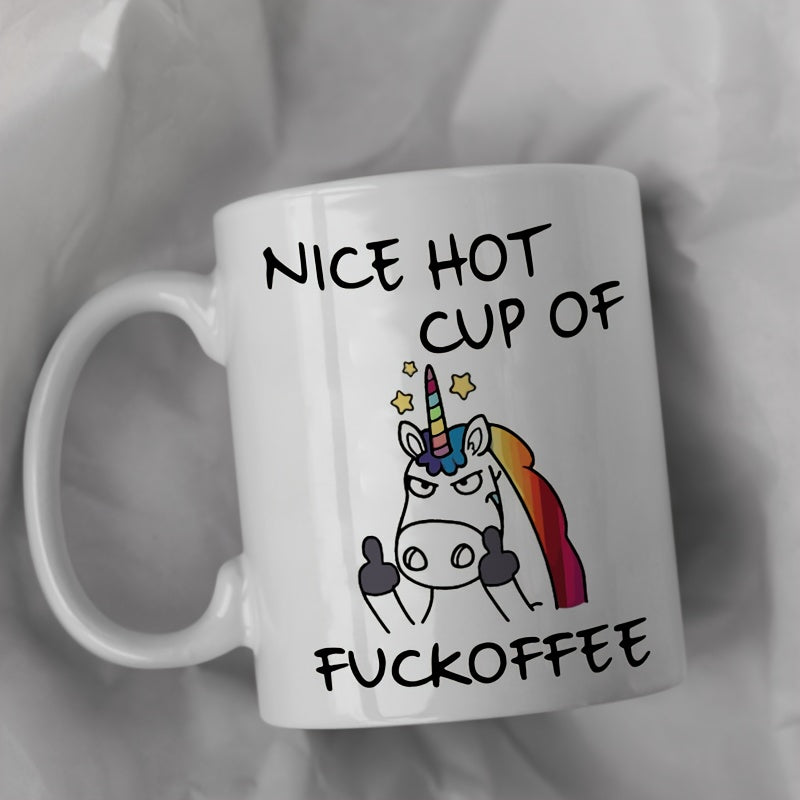 1pc, Ceramic Coffee Mug, White Creative Angry Unicorn Coffee Mug, Portable Ceramic Mug for Office, Suitable for Hot or Cold Drinks, Birthday Gift, Holiday Gift, Gift for Friends, Family, 11 Oz