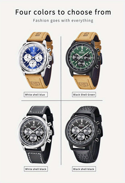 Relógio BENYAR para homem, marca de alta qualidade, desportivo, multifunções, cronógrafo, quartzo, preto, elegante, com calendário e bracelete em pele.