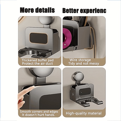 1pc Multifunctional Suction Cup Hair Dryer Holder, No-Drill Bathroom Wall-Mounted Storage Rack, Hanging Organizer for Hair Dryer, Toothbrush, Comb, Suitable for Bathroom, Kitchen, Outdoor Storage