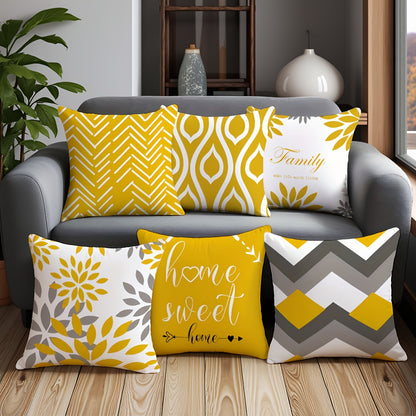 6pcs Modern Geometric & Floral Print Throw Pillow Covers, 44.96cm - Polyester, Machine Washable, Zip Closure - Ideal for Living Room, Bedroom, and Home Decor (Covers Only), Decorative Pillows | Contemporary Style | Zippered P