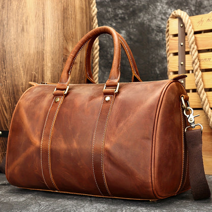NIUCUNZH Men's Vintage Genuine Genuine Leather Tote Bag - Adjustable Shoulder Strap, Multiple Compartments, Durable Head Layer Genuine Leather for Business Commuting & Travel (Light Brown/Dark Brown/Black), Office Accessory,