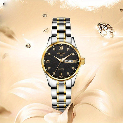 Luxury Rhinestone Decor Quartz Watch Waterproof Calendar Luminous Analog Wristwatch For Daily Life Business Travel Vacation Date Watch