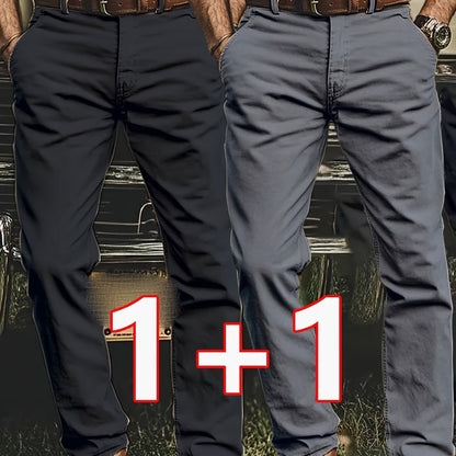 2pcs Men'S Stretch Chino Pants - Straight-Leg Business Casual Trousers with Elastic Waistband, All-Season Formal & Everyday Pants for Office, Meetings, And Casual Attire, Office Wear, Modern Trousers, Comfortable Fit, Versati