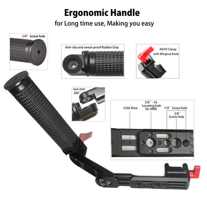 MINIFOCUS Handheld Gimbal Stabilizer Grip with NATO Clamp, Aluminum Alloy Camera Accessory, Expandable Multi-Function Mount, Adjustable Angle for DJI RS4/RS4 PRO/Ronin RS3 Mini/RS3/RS3 Pro/RS 2/RSC2 Gimbal Handle