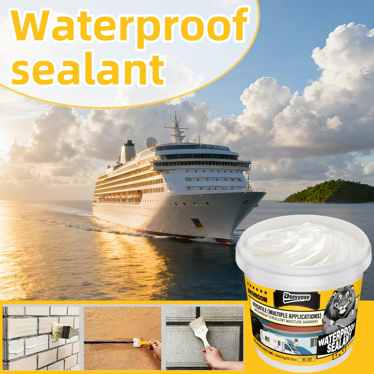 Doeyvose 1kg/35.28oz Heavy-Duty Waterproof Sealant - White Quick-Dry Multi-Purpose Instant Leak Repair for Roofs, Floors,, RV, Boat, Shower - Strong Bonding Agent, Paintable & Coating (No Color Change)