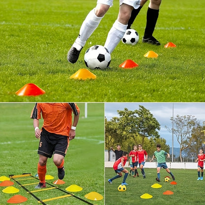 A Set Of Football Training with Agility Ladder, Cones, Adjustable Hurdles, Resistance Parachute, Bands & Large Bag. Perfect for Football, Basketball, Tennis, Baseball, Rugby & More. Ideal Gift for Speed, Agility & Strength Tr
