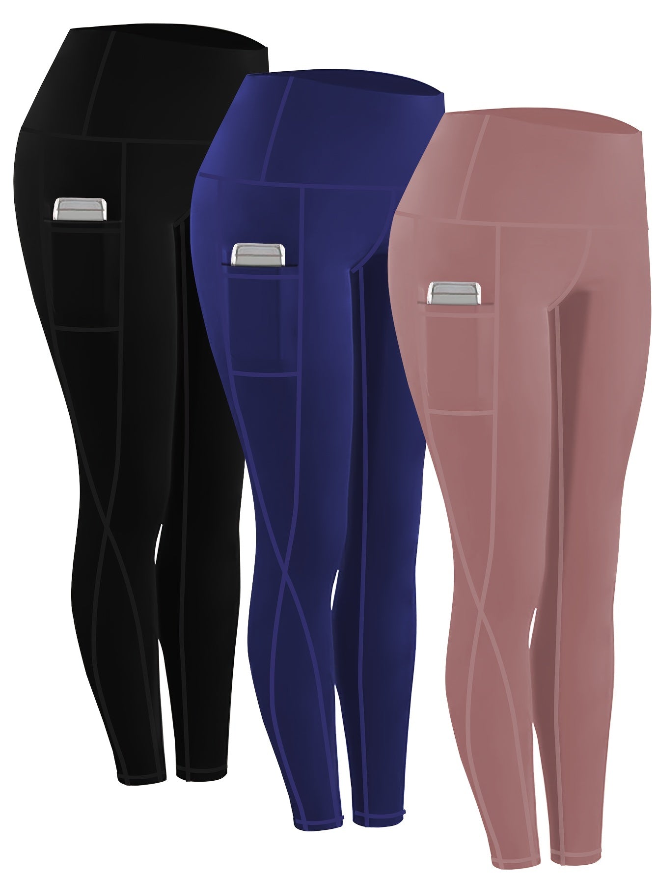 230g Women's Leggings Set of 3 High Waist Breathable with Pockets Compression Tights Multi-Color Suitable for All Seasons Daily Sports Fitness Yoga Shapewear