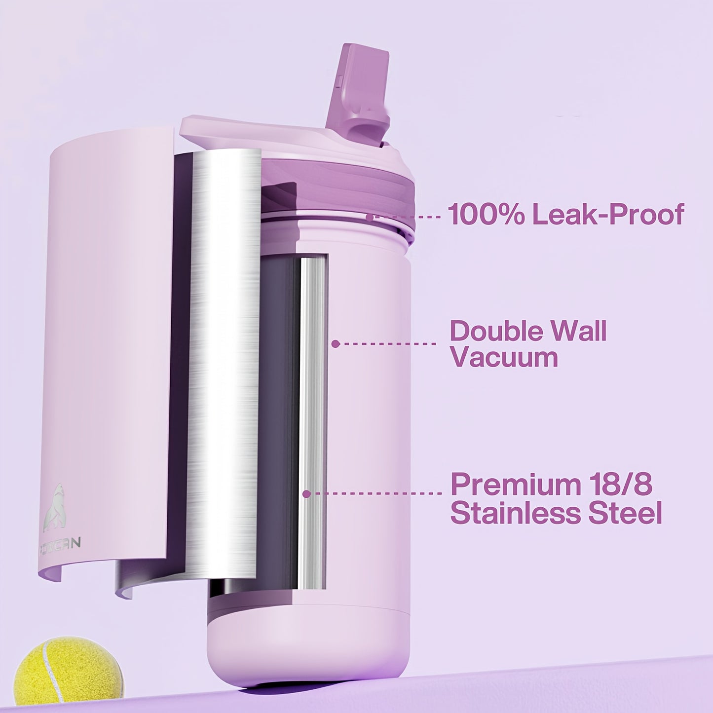 Powcan 18oz Stainless Steel Insulated Water Bottle Double Wall Insulated Bottle Travel Mug with Flip-Top Straw Lid, Leakproof Reusable Sip Cup with Handle, Sports Drinking Cup for Gym, Office, or Car Use