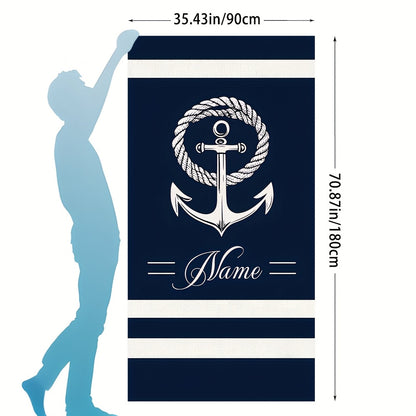 1pc Customizable Nautical Anchor Stripe Microfiber Beach Towel, Quick-Dry Soft Absorbent Knit Fabric, Machine Washable, Coastal Theme for Surfing Swimming Camping, 250gsm Polyester, Beach Essentials|Nautical Design|Quickdry M