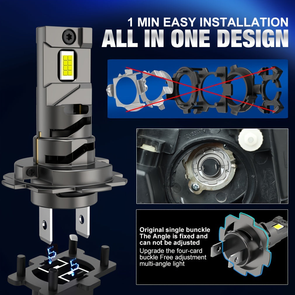 S&D H7 LED Headlight - High Power, High Lumen, Dual Copper Tube, Strong Heat Dissipation, Decoding, with Fan, Plug-and-Play, for Motor Vehicles, 36V or Below, No Battery Required, Vehicle Lighting Upgrade, Sleek Design, Durab