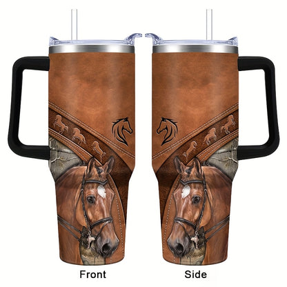 40oz Stainless Steel Horse Tumbler - Double-Wall Insulated Coffee Mug with Lid, Leak-Proof Travel Cup for Hiking & Outdoor Adventures, PVC-Free, Hand Wash Only - Ideal Gift for Equestrians and Animal Enthusiasts