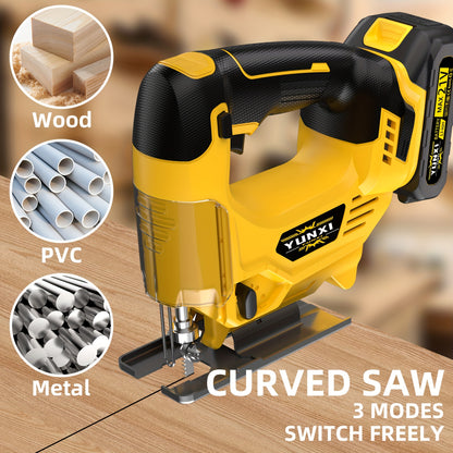 Charging Wireless Curve Saw, Electric Curve Saw, with 2 Batteries And Charger, Maximum Cutting Depth for Wood And Metal, Variable Speed, 45 Degree Oblique Cut, 3000 Revolutions Per Minute, Used for Cutting Wood, Metal And Pla