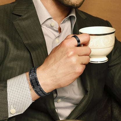 1pc Men's Titanium Steel Magnetic Bracelet with 3500 Gauss Magnets – Black Textured Design, Stylish Father's Day Gift for Men, Wellness Accessory | Sophisticated Style | Durable Jewelry, Magnetic Jewelry