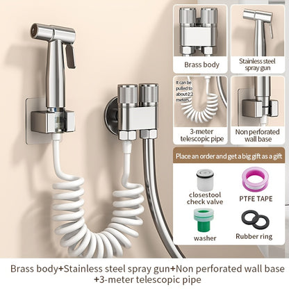 1pc Stainless Steel Handheld Bidet Sprayer - Powerful, Non-Electric Bathroom Cleaning Nozzle with Extendable Hose for Toilet Flushing & Personal Hygiene