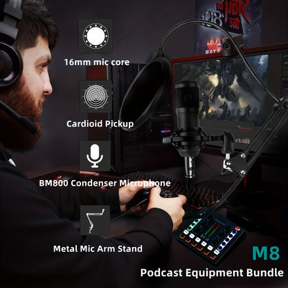 Kit de Podcast BM800 com Placa de Som V8 – Gravação e Streaming