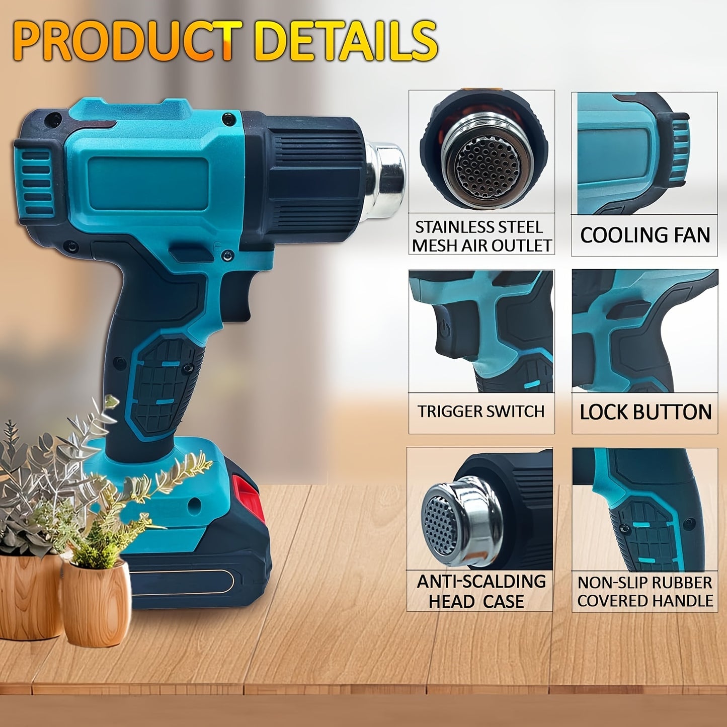 Cordless Heat Gun, Hot Air Gun Compatible With Makita 18V Battery, Dual Temp Setting Max 1022°F (550°C), 3 Nozzle For Crafts, Shrinking PVC, Wrapping And Paint Stripping (No Battery)