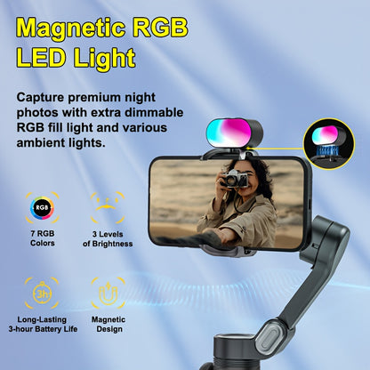 AOCHUAN Smart X Pro 3-Axis Stabilized Phone Gimbal Kit with AI Smart Control, 7-Color RGB Fill Light, OLED Display, Extendable Pole, 360° Rotation, Foldable Design, Long Battery Life, Professional Vlogging & Outdoor Shooting