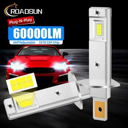 2pcs H7 H11 H1 9005/HB3 9006/HB4 H4 LED Car Headlight, High Low Beam Bulbs 200W/Pair 35000LM/Pair Cold-White 6500K, Decoding Error Free Plug-N-Play Aluminum Body Made,  Error Free Installation, Modern Headlights, Heatresistan