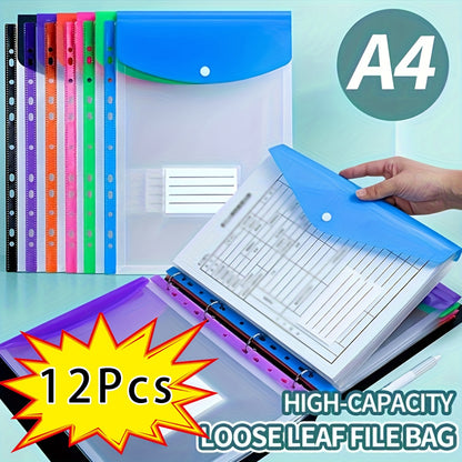 12-Pack A4 Expanding File Folders - 11-Ring Binder Pockets with Push Button, Durable PP Document Organizer for School/Office/Travel/halloween