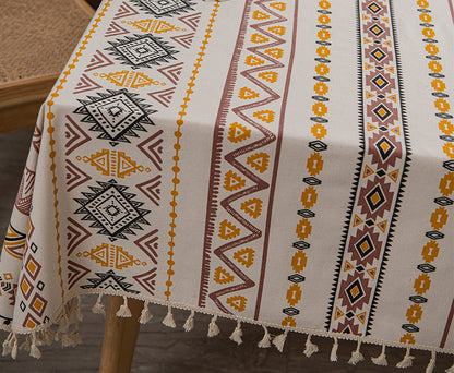 1pc Boho Style Rectangular Tablecloth with Tassels - Waterproof and Oil Proof Home Decor