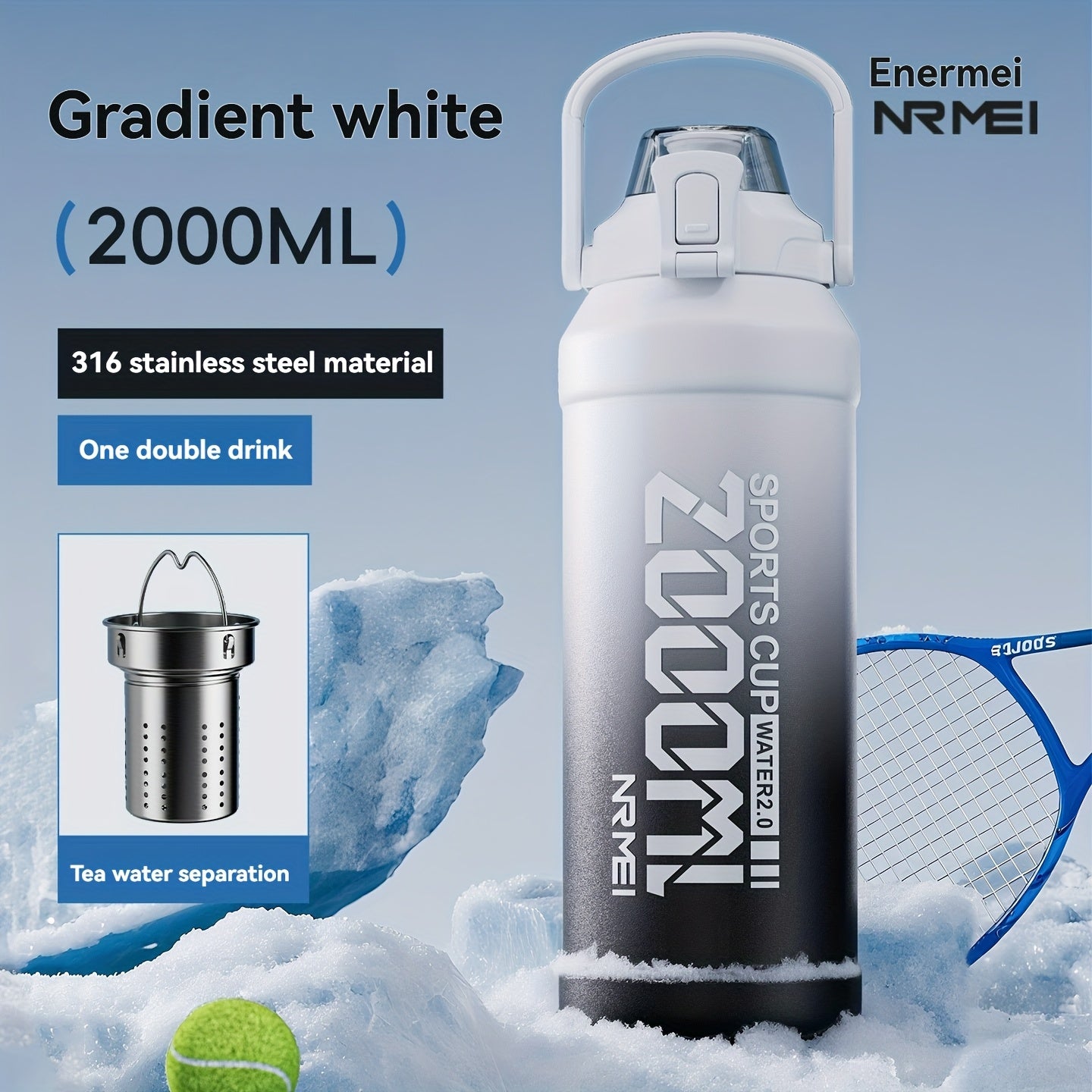 NRMEI Insulated Water Bottle with Straw, Double-Wall Vacuum Stainless Steel Thermos with Handle, Perfect for Sports and Gym Use