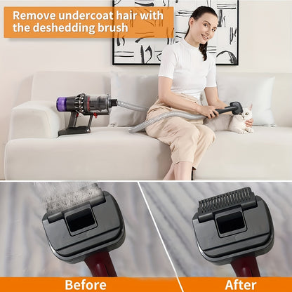 Groom Tool Kit For Dyson Vacuums, Pet Dog Brush Hair Vacuum Attachment For Dyson V7/8/10/11/15, Suitable For Long Or Medium Haired Dogs, Vacuum-Assisted Dog Groomer & Self-Cleaning Mess-free Grooming