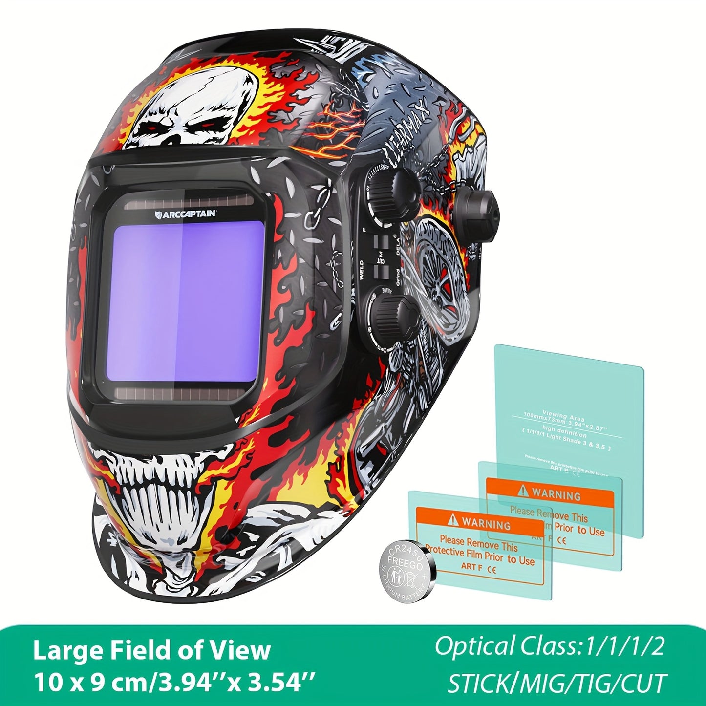 Máscara de soldadura com ecrã de visualização ampla, ARCCAPTAIN, com escurecimento automático True Color.