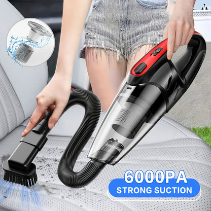 6000PA Car Vacuum Cleaner, Super Suction Power Handheld Vacuum with 2000mAh Battery, Low Noise, Includes 5 Accessories – Ideal for Car Interior Cleaning, Pet Hair Removal & Home Use, Women’s Auto Accessory Gift