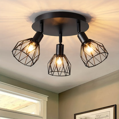 Kitchen lighting fixtures are ceiling mounted, with a three way rotating black iron lampshade, suitable for use in kitchen farmhouses, restaurants, porches, corridors, etc. ( excluding E14 bulbs)