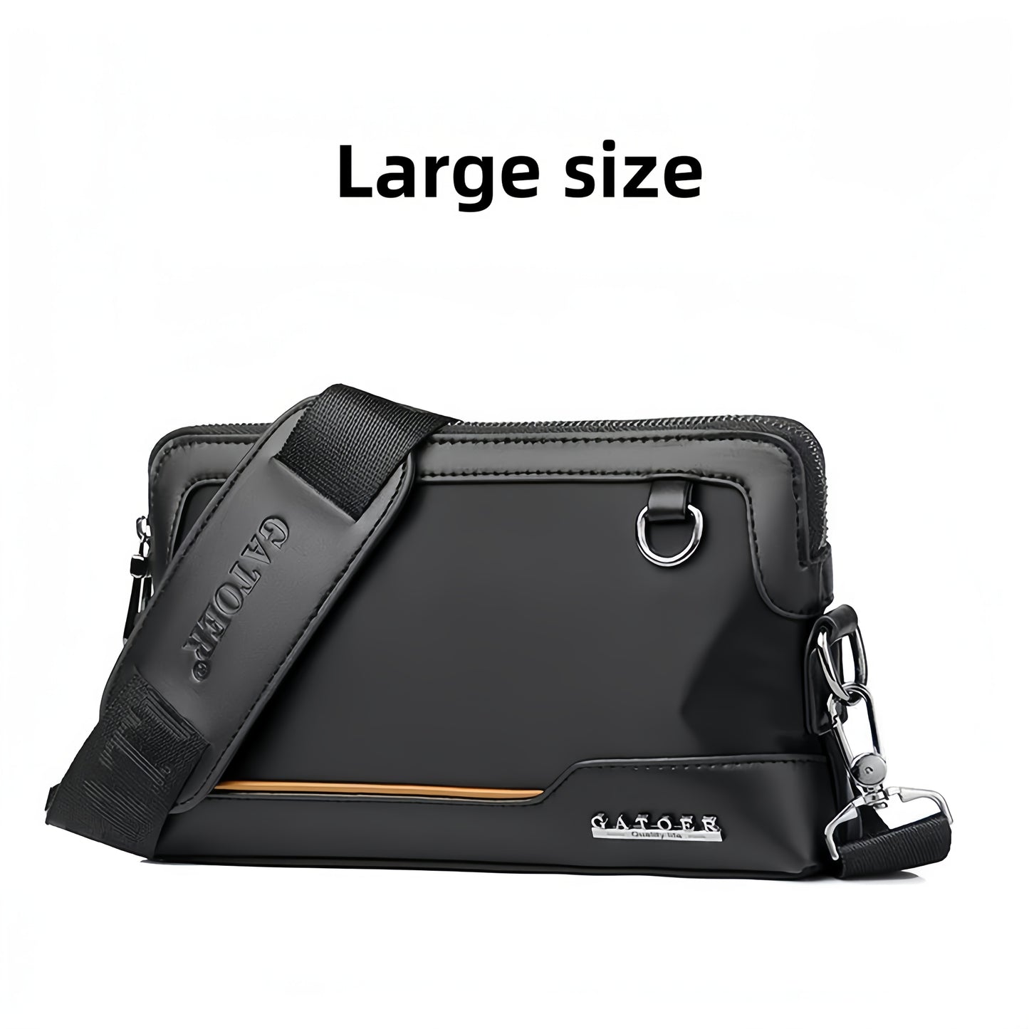 Men's Luxury Multi-Functional Handbag & Wallet in One - Dark Navy Blue/Black with Golden-Tone Hardware, Soft Silky Texture, Golden-Tone Hardware, Zipper Closure & Detachable Strap - Travel, Commute, Formal & Everyday Use - Id