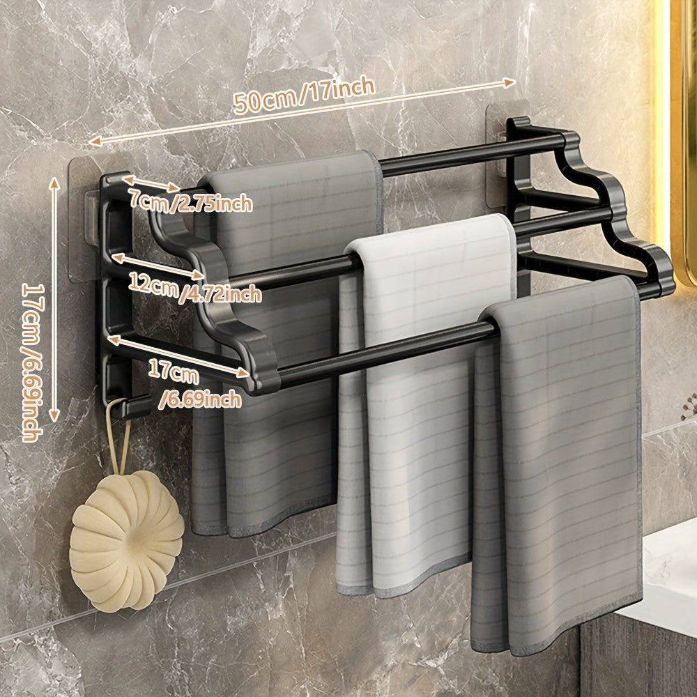 1pc Stylish And Durable Wall Mounted Towel Rack With Three Rods, Punch-free Bathroom Towel Storage Rack, Easy To Install And Maintain, Perfect For Bathroom Accessories
