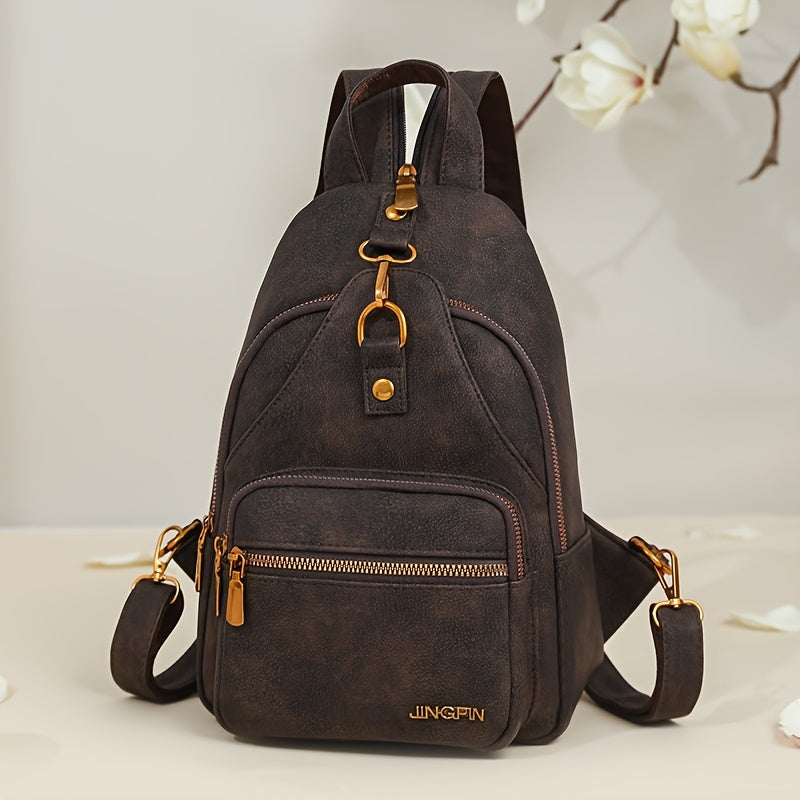 Mochila de mulher castanha estilo vintage elegante - Alça ajustável, fecho de correr, múltiplos compartimentos, bolsa elegante para usar ao ombro ou a tiracolo, bolsa casual para o dia a dia | Bolsa estilo vintage elegante | Fecho em zíper resistente