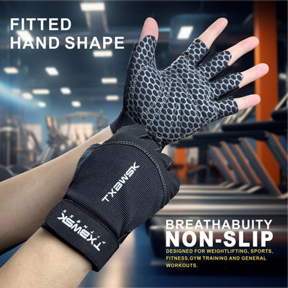Unisex Fitness Gloves with Full Palm Anti-Slip Silicone, 5mm Cushioned Sponge, Half-Finger Professional Half-Finger Gloves for Outdoor Sports Cycling, Adjustable Wrist Strap, Ergonomic Design, Gym Accessories