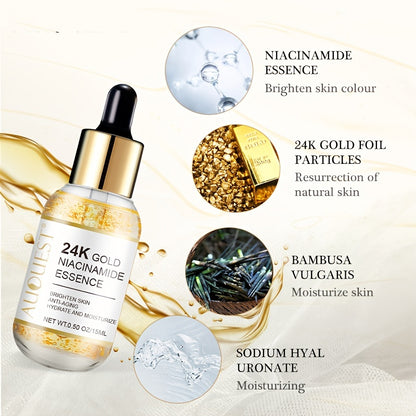 15ml 24K Golden Niacinamide Essence Facial Serum Improve Skin Tone Vitamin C Hyaluronic Acid Collagen 24K Golden Face Serum