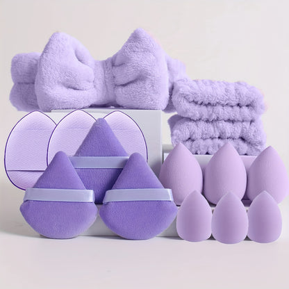 15 Pieces Facial Makeup Tools - 12pcs Ultra Soft Washable Face Body Powder Puff Makeup Sponge For Loose Powder Body Cosmetic Foundation Sponge Makeup Tool With 1pc Bowknot Headband & 2pcs Wristbands