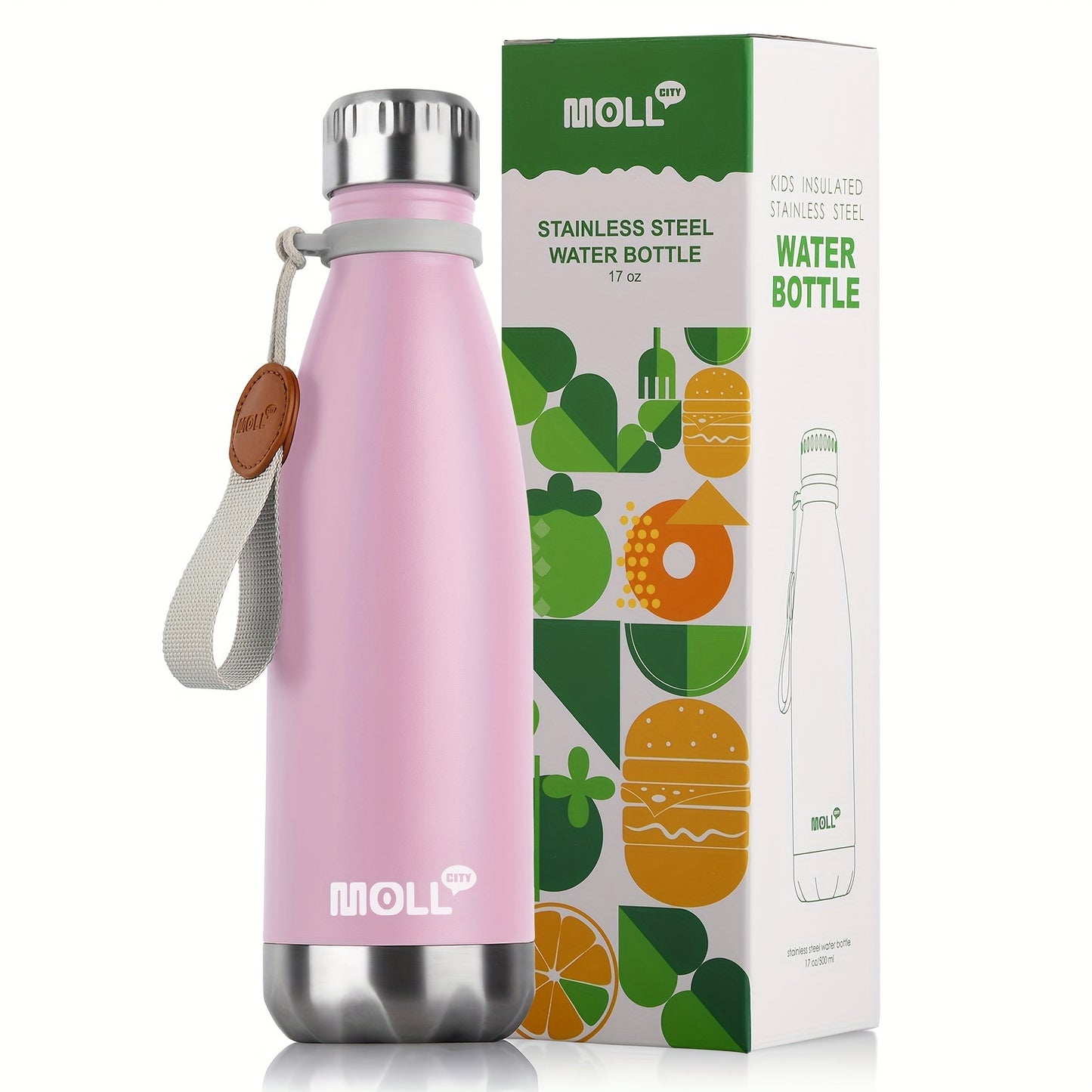 Garrafa térmica de aço inoxidável de 500ml com boca estreita, 1 unidade, reutilizável, à prova de fugas, para viagens, ideal para mulheres (rosa)