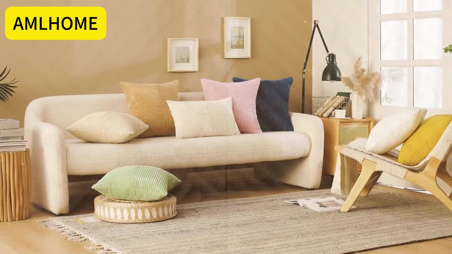 Conjunto de 4 almofadas sortidas (2 quadradas + 2 retangulares) com enchimento, superfície lisa, almofadas às riscas em bombazine resistentes ao desgaste, ideais para decorar sofás, quartos, salas e varandas.