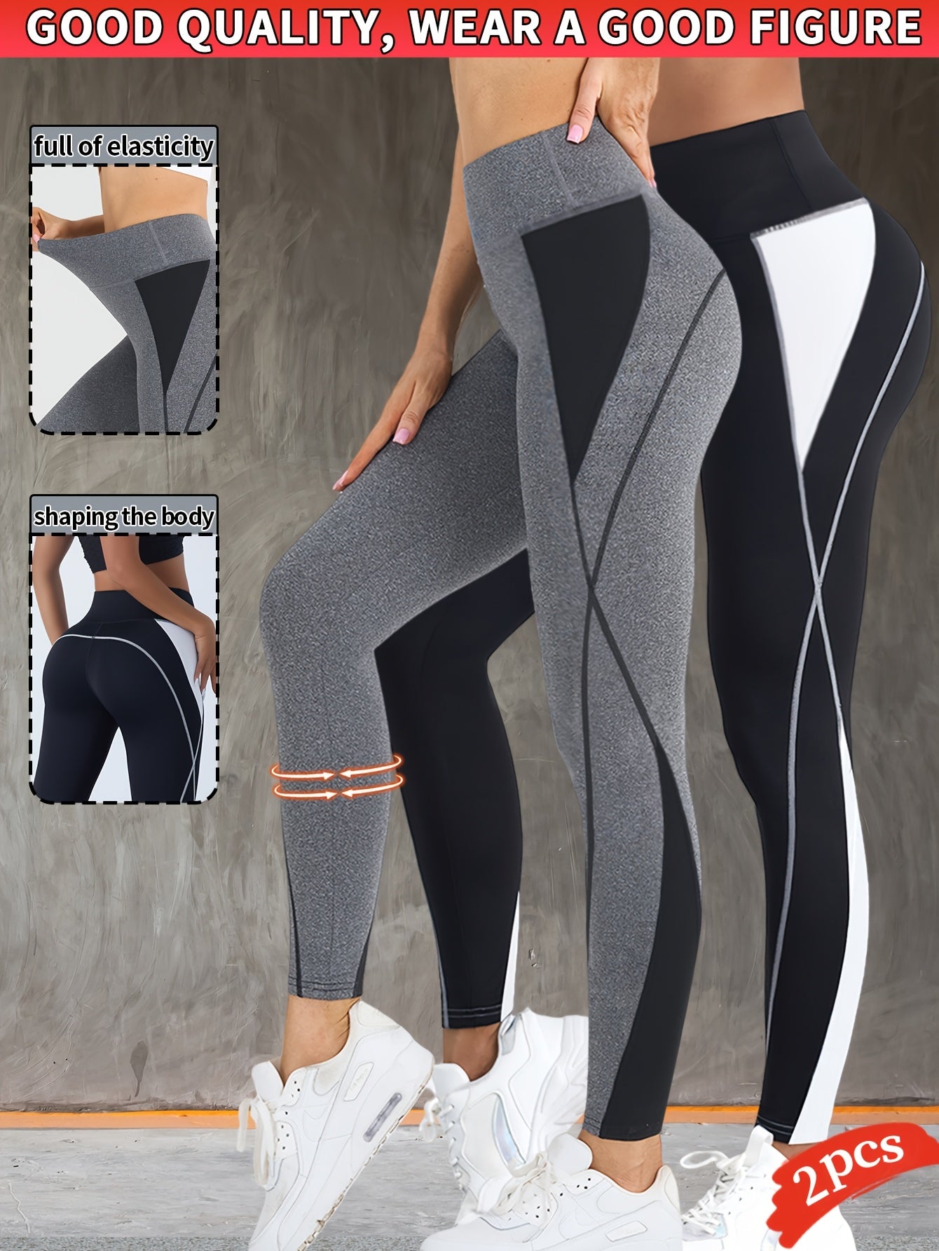 2pcs Women's Fashion Yoga Pants, Fitness Outdoor Sports Leggings, Tummy Control Butt Lifting Tight Pants, Comfortable Breathable Sweat-Absorbing Long Pants
