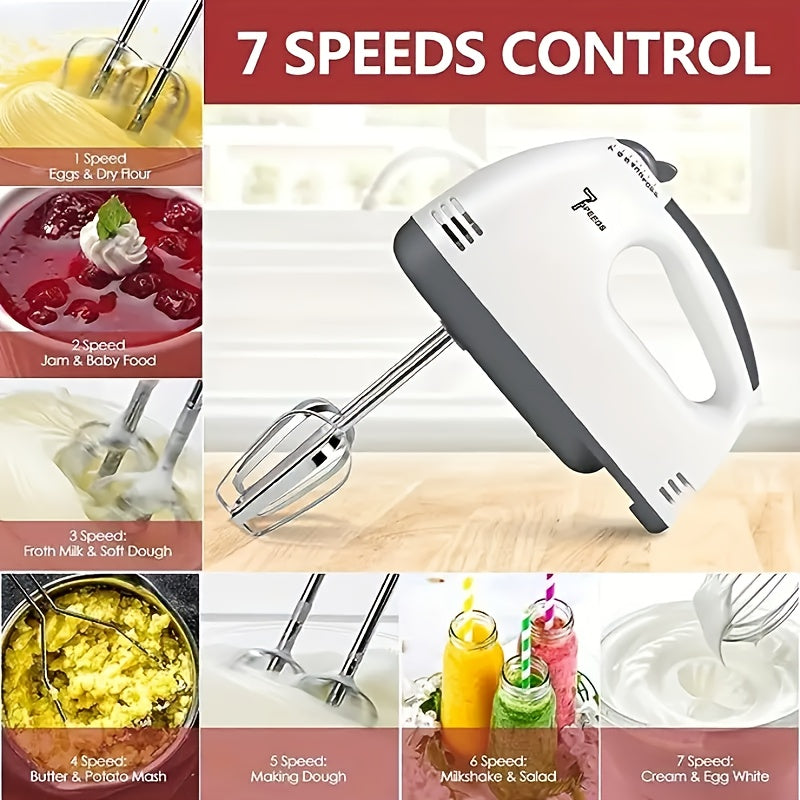 1pc Electric Hand Mixer - 7-Speed Control Egg Beater Whisk with 4 Stirring Bars, 260W, Safe & Durable for Baking - Ideal for Whisking Bread, Cake, Baking Essentials, Durable Kitchenware