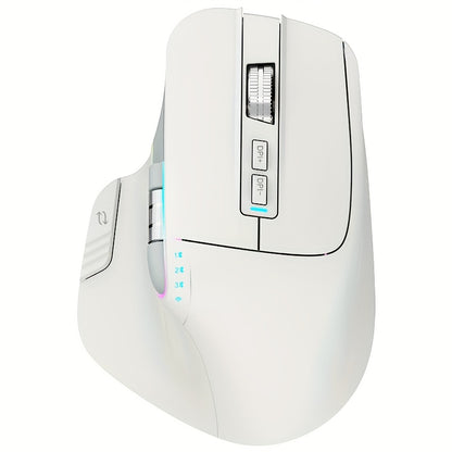 Wireless Wireless Mouse, 2.4GHz, Type-C Wired Three Mode Connection, Artificial Vertical Mouse, Rechargeable Optical Mouse, RGB Office Gaming Mouse, Four-Speed Adjustable DP; with 8 Buttons, Dual Sliders Right-Handed Mouse, M