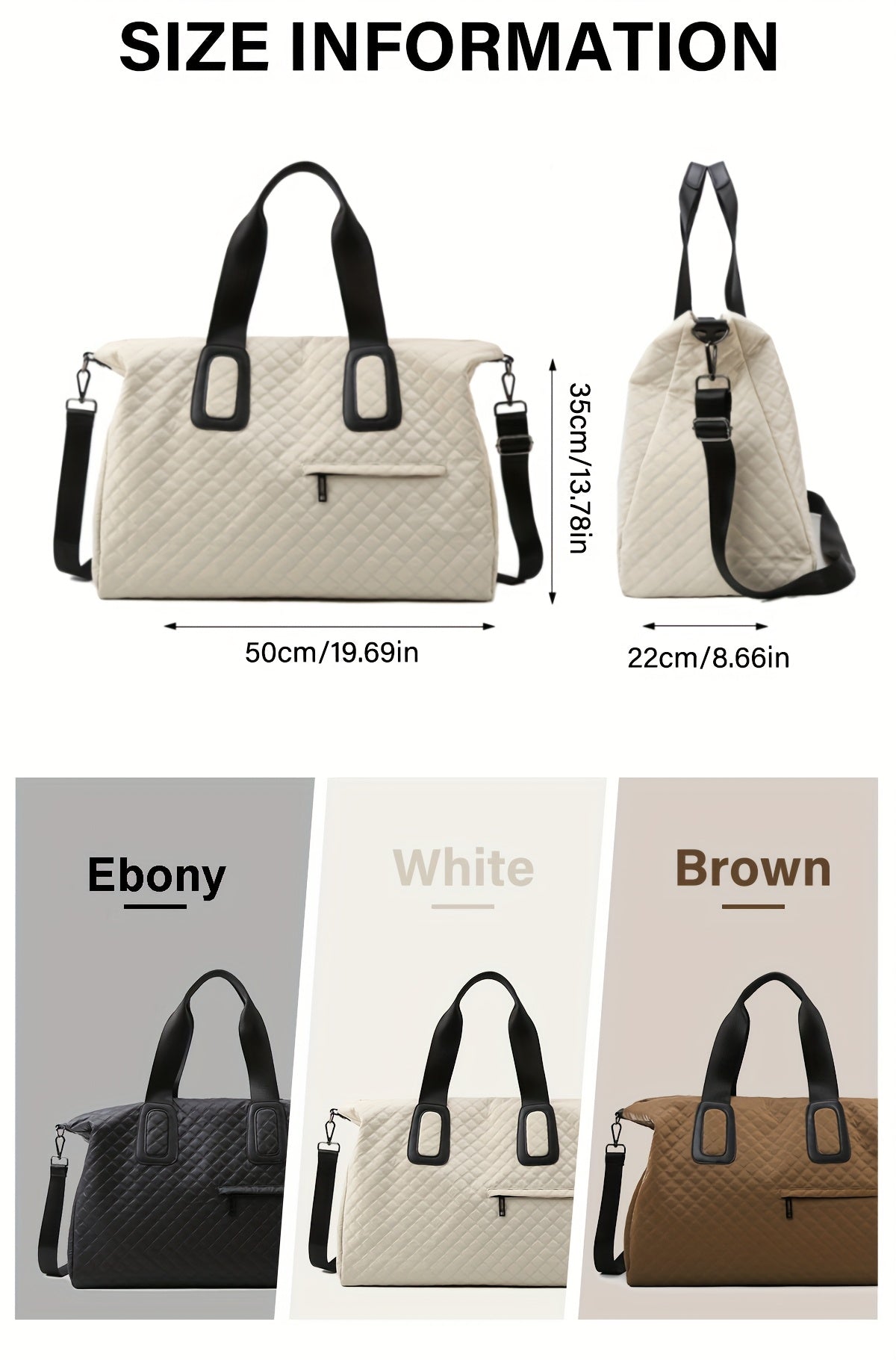 WEIXIER Spacious Multi-Pocket Travel Tote - Durable, Lightweight Women's Handbag for Weekend Getaways & Daily Use - Available in Coffee, White, Black