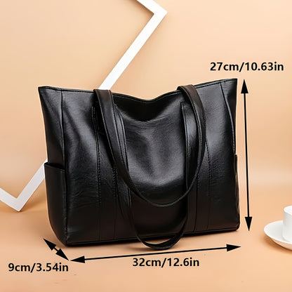 1pc Elegant Women's Shoulder Tote Bag - Large Capacity Durable PU with Zipper Closure, Double Handles & Polyester Lining, Deep Brown/Black - Perfect for Work,, Travel - Ideal Gift for Students & Professionals, Work Handbag, S