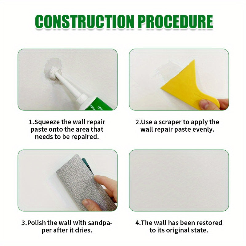 Waterproof Wall Repair Paste - Odorless, Paint-Free Putty with Scraper, Ideal for Indoor Decoration and Graffiti Repair, 100g Free Tool Included, Perfect Home Wall Restoration Product, Wall Repair Kit|Sleek White Container|Du