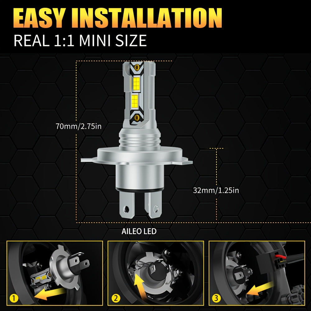 AILEO 2pcs High-Quality H4 LED Lights, 18000LM 60W Car Headlamps with High/Low Beam, 6000K White Light, Aluminum Body, Plug & Play, No Battery Needed, Perfect for Motor Vehicles, Automotive Lighting | Modern Car Accessories |