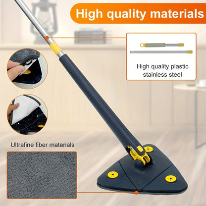 6pcs Triangle Wet and Dry Mop Set with 5 Microfiber Pads, 360° Rotating Stainless Steel Handle, Multi-Functional for Bathroom, Kitchen, Living Room - Ideal for Bathtub, Tile, Wall, and Glass Cleaning