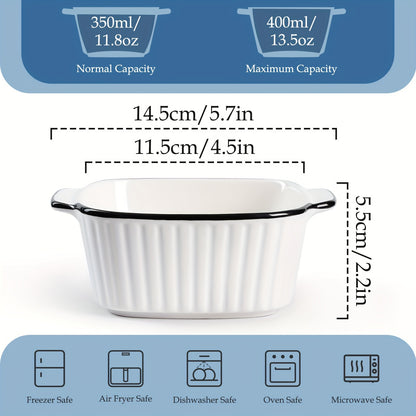 4pcs, 13oz ceramic baking dishes, black-rimmed square baking dishes, small baking dishes suitable for air fryers, ceramic bakeware with handles, oven-safe, microwave-safe, dishwasher-safe. Kitchen supplies. Dessert bowls. Fru