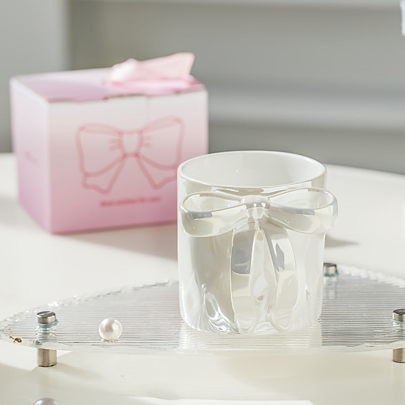 350ml Elegant Butterfly Bow Ceramic Coffee Mug, Hand Wash Only Multipurpose Cup, Reusable, Recyclable Gift Set for Adults for Christmas, Halloween, Thanksgiving, Valentine's Day
